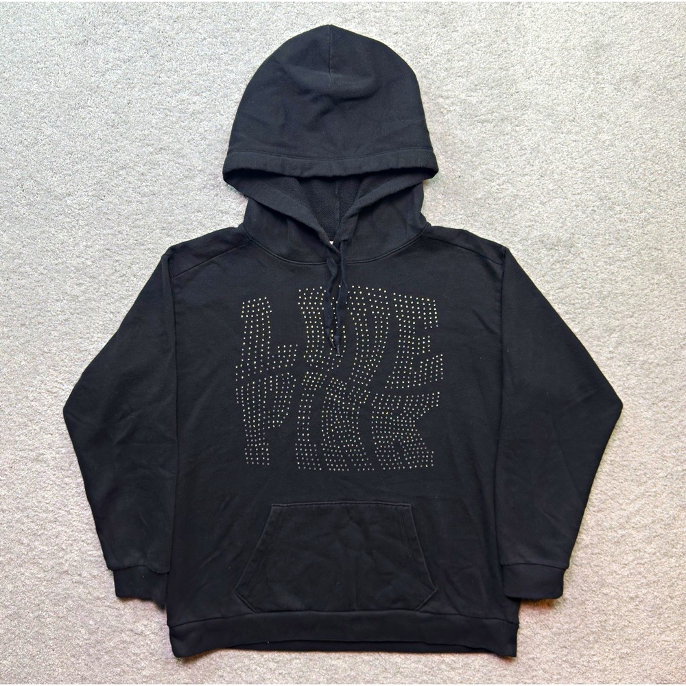 Victoria's Secret PINK Hoodie Womens Large Black Bling Rhinestone Logo Pullover